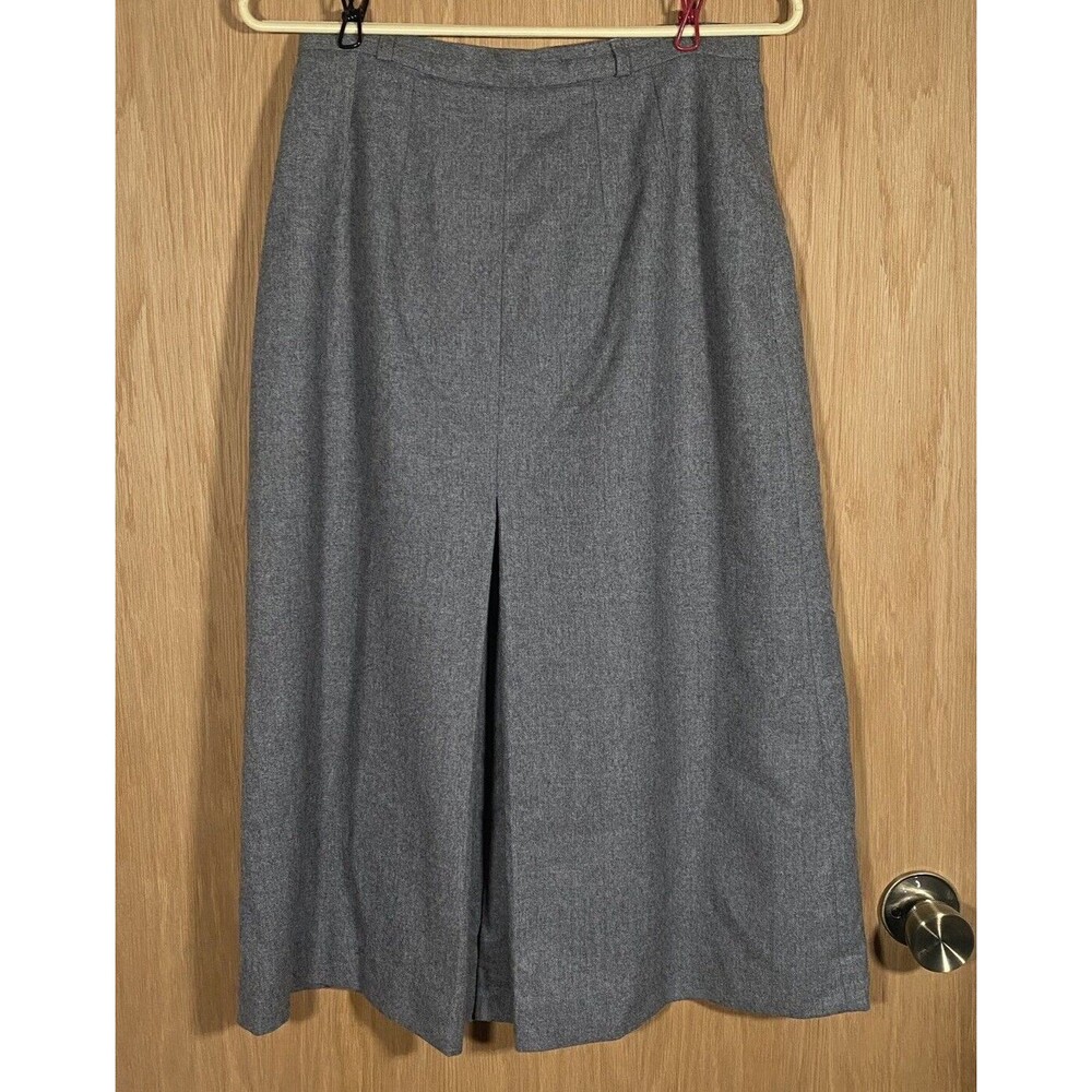 Vtg Domino Gray Wool A-Line Midi Skirt Minimalist Librarian Modest Women's Sz 10